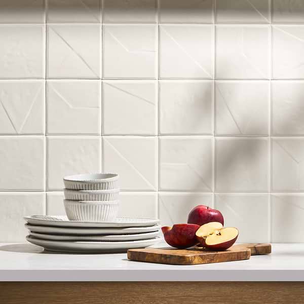 Stacy Garcia Artigo Deco White 5x5 Textured Matte Ceramic Tile