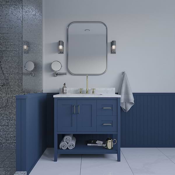 KIT - Close Out - Sheraton 36" Navy Vanity with Carrara Marble Top and Ceramic Basin