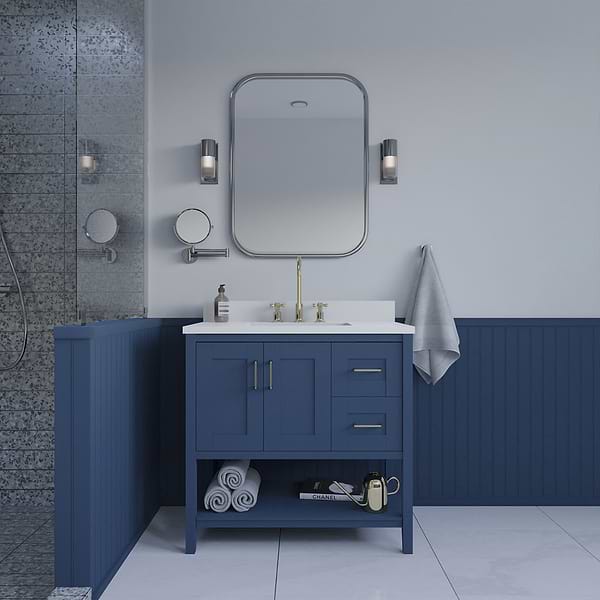 KIT - Close Out - Sheraton 36" Navy Vanity with Pure White Quartz Top and Ceramic Basin