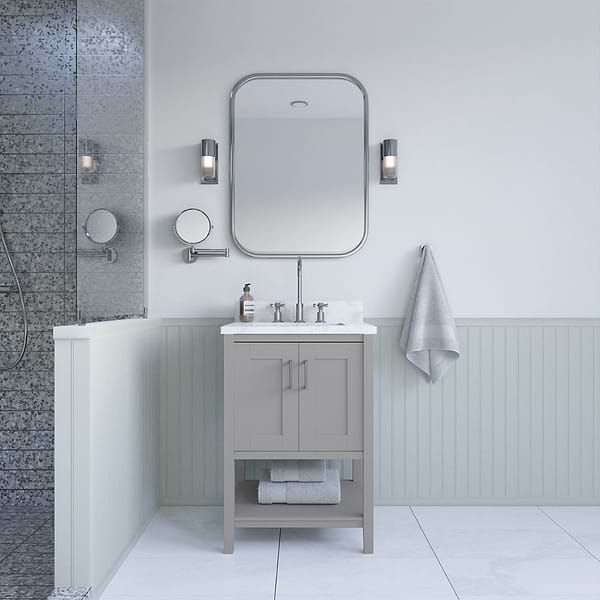 KIT - Close Out - Sheraton 24" Gray Vanity with Carrara Marble Top and Ceramic Basin