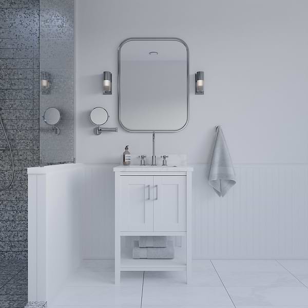 KIT - Close Out - Sheraton 24" White Vanity with Carrara Marble Top and Ceramic Basin