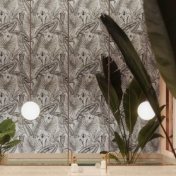 Paula Purroy Musee Gardenia Black and White 24x48 Artisan Decor Porcelain Tile