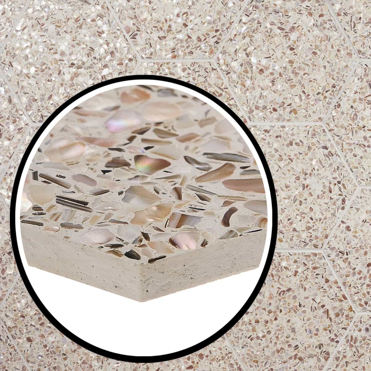 Pearl Terrazzo Polished Cream 8" Hex 
