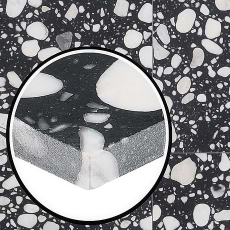 Italy Terrazzo Sacra Nero Black & White 24x24 Honed Terrazzo Tile