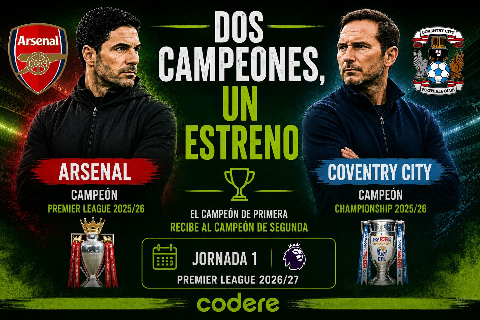 infografía de la previa de Arsenal vs Coventry Premier League 2026_27