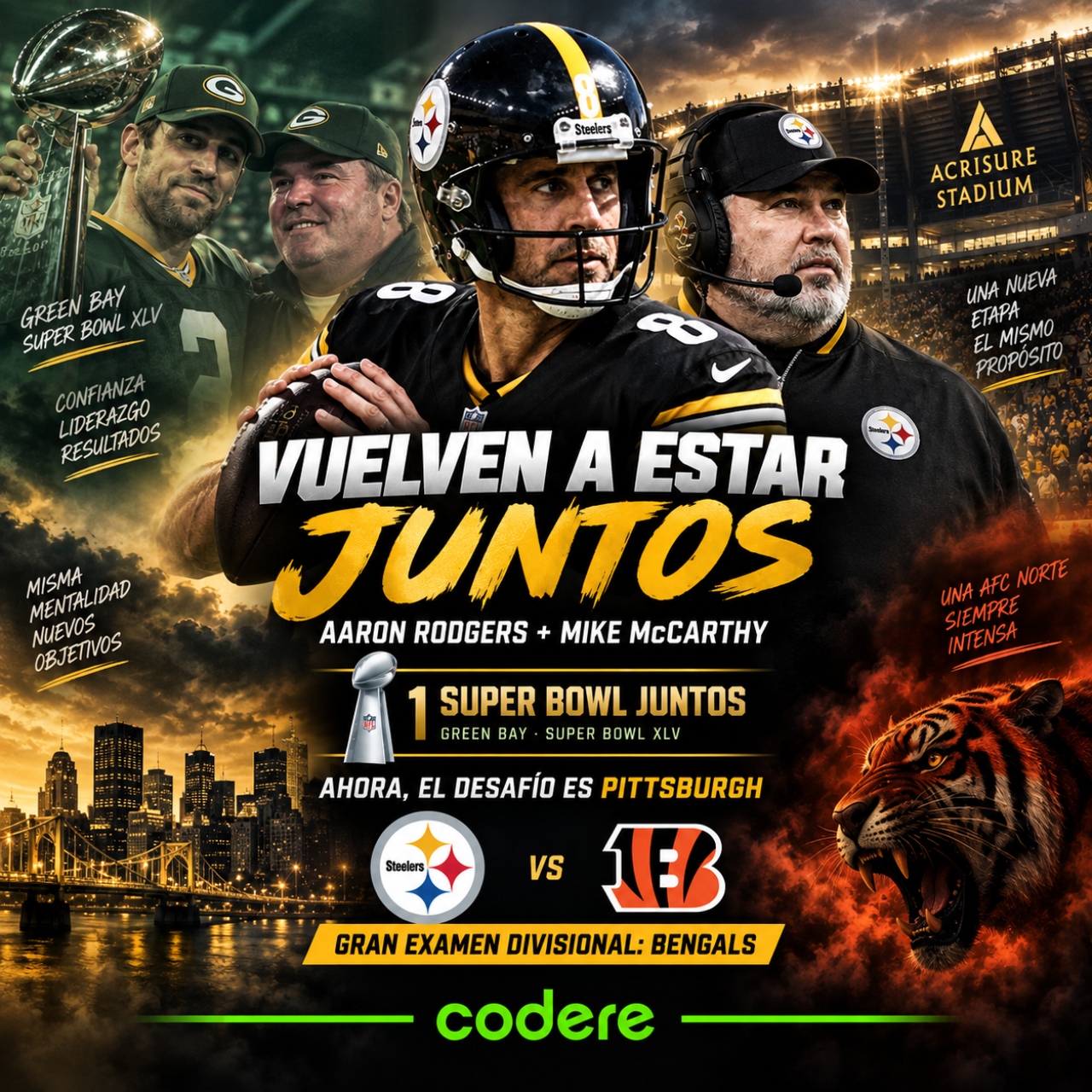 Aaron Rodgers y Mike McCarthy se encuentan en el Steelers vs Bengals NFL 2026