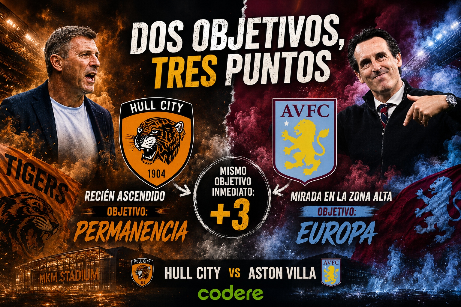 Infografía de Hull City vs Aston Villa de Premier League 2026