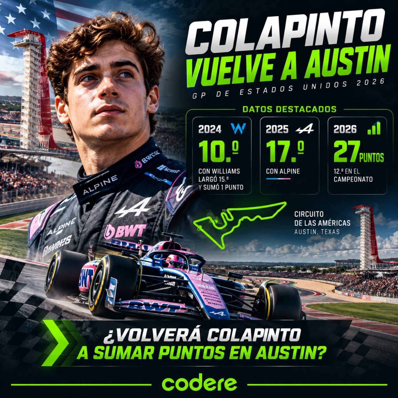 Colapinto en Austin GP de Estados Unidos de F1 2026