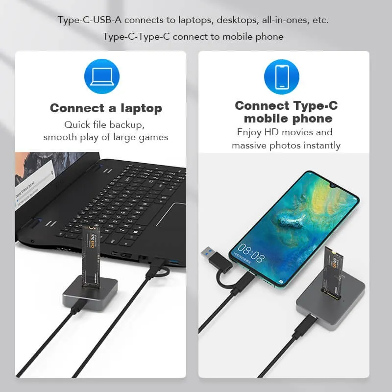 תחנת עגינה 10Gbps לכונן SATA + NVME SSD M.2 בחיבור USB-C