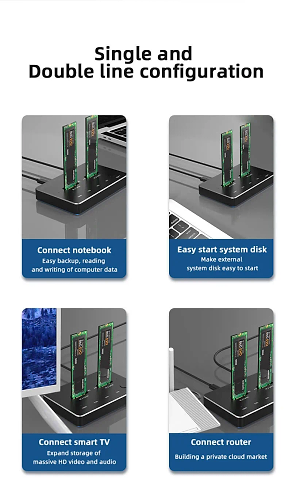 תחנת עגינה 10Gbps ל-2 כוננים NVME SSD M.2 בחיבור USB-C / משכפל NVME