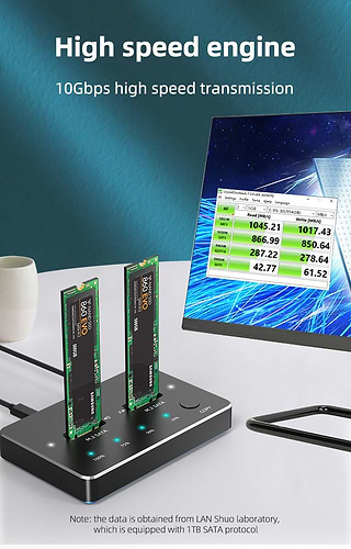 תחנת עגינה 10Gbps ל-2 כוננים NVME SSD M.2 בחיבור USB-C / משכפל NVME
