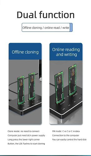 תחנת עגינה 10Gbps ל-2 כוננים NVME SSD M.2 בחיבור USB-C / משכפל NVME