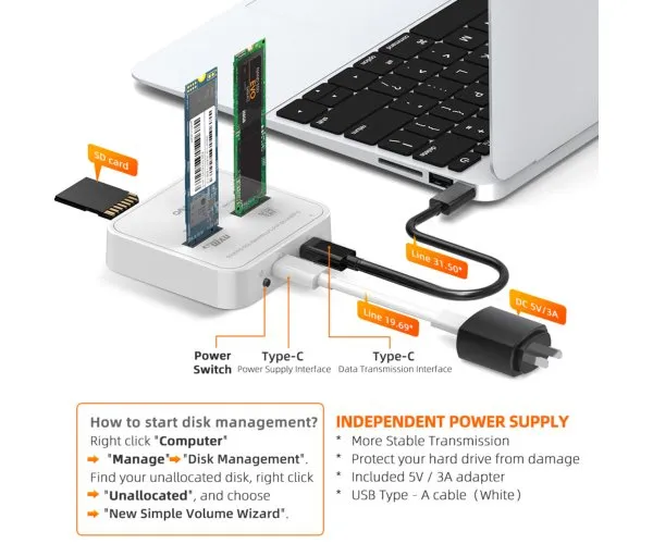 תחנת עגינה לכוננים Maiwo Dual Bay M.2 NVMe / SATA SSD K3016SD