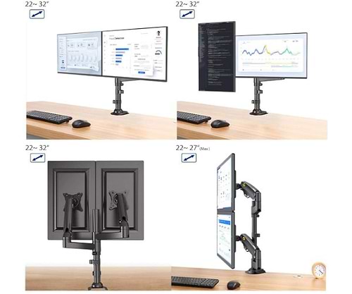 זרוע דו מפרקית לשני מסכים NORTH BAYOU H180