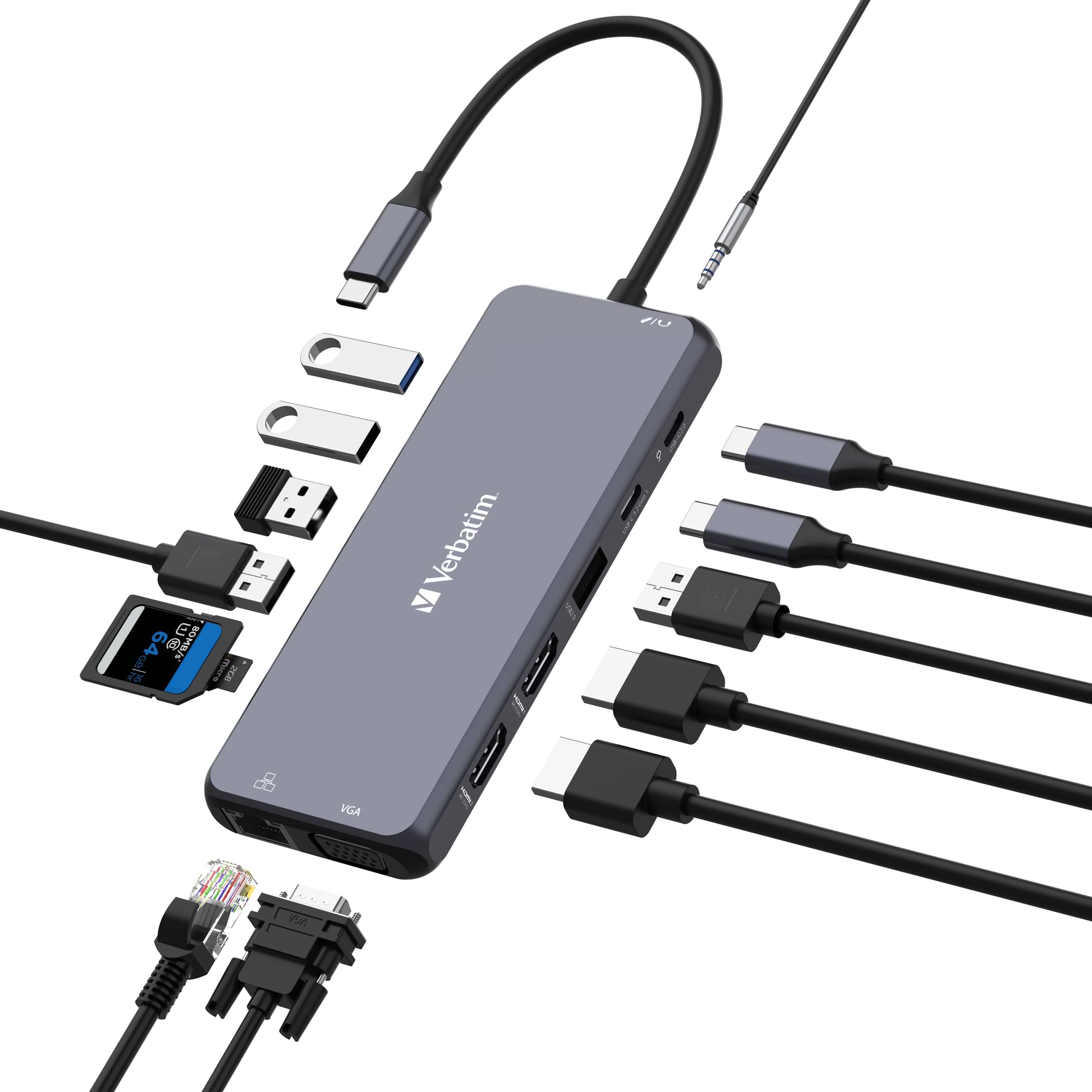 מתאם VERBATIM USB-C PRO MULTIPORT HUB 14 PORT C 32154