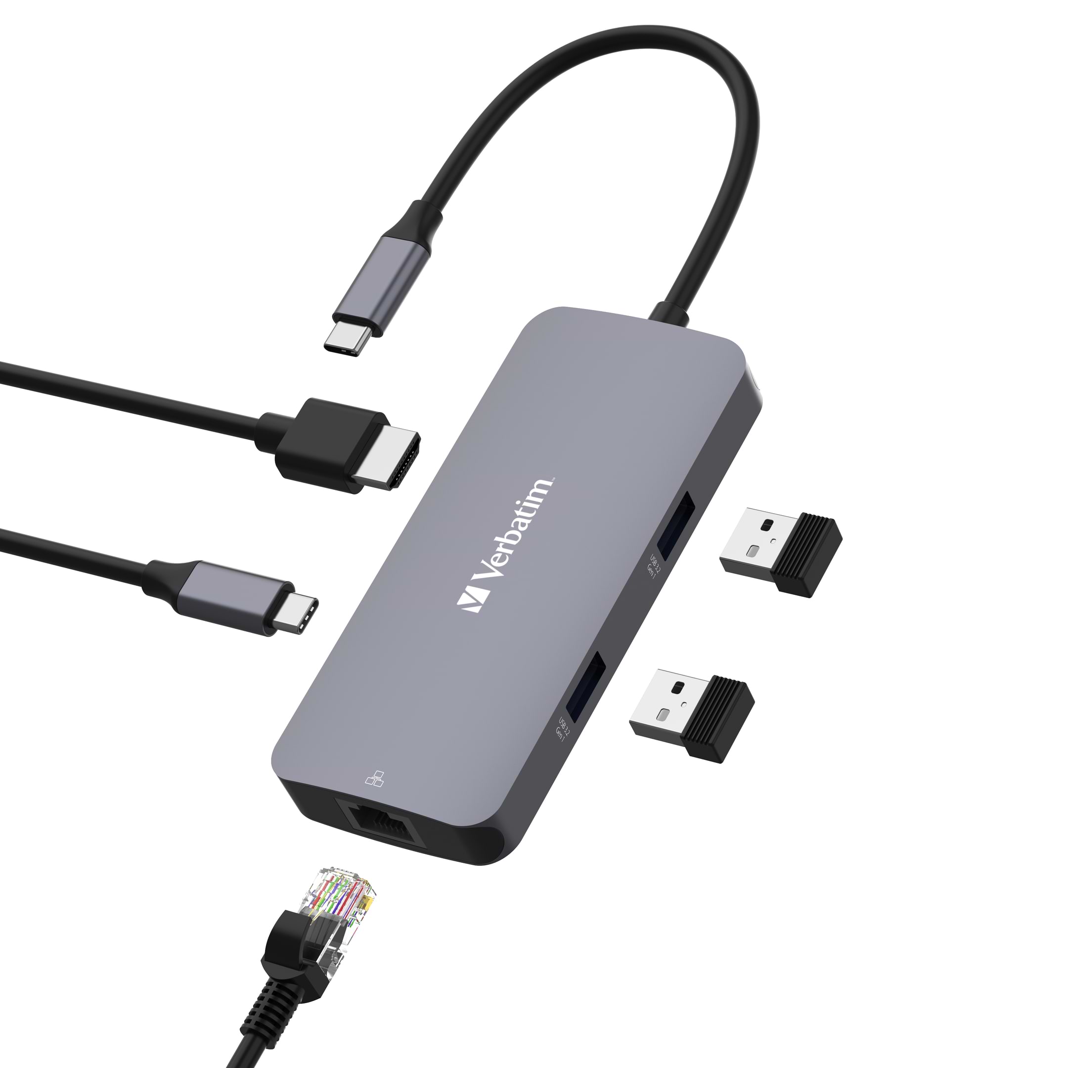 מתאם VERBATIM USB-C™PRO MULTIPORT HUB RJ45 | 2 x USB-A | USB-C® PD 32150