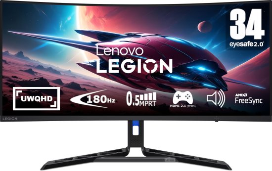 מסך מחשב קעור Lenovo Legion R34w-30 WQHD Ultrawide 180Hz  67C7GACBIS לנובו