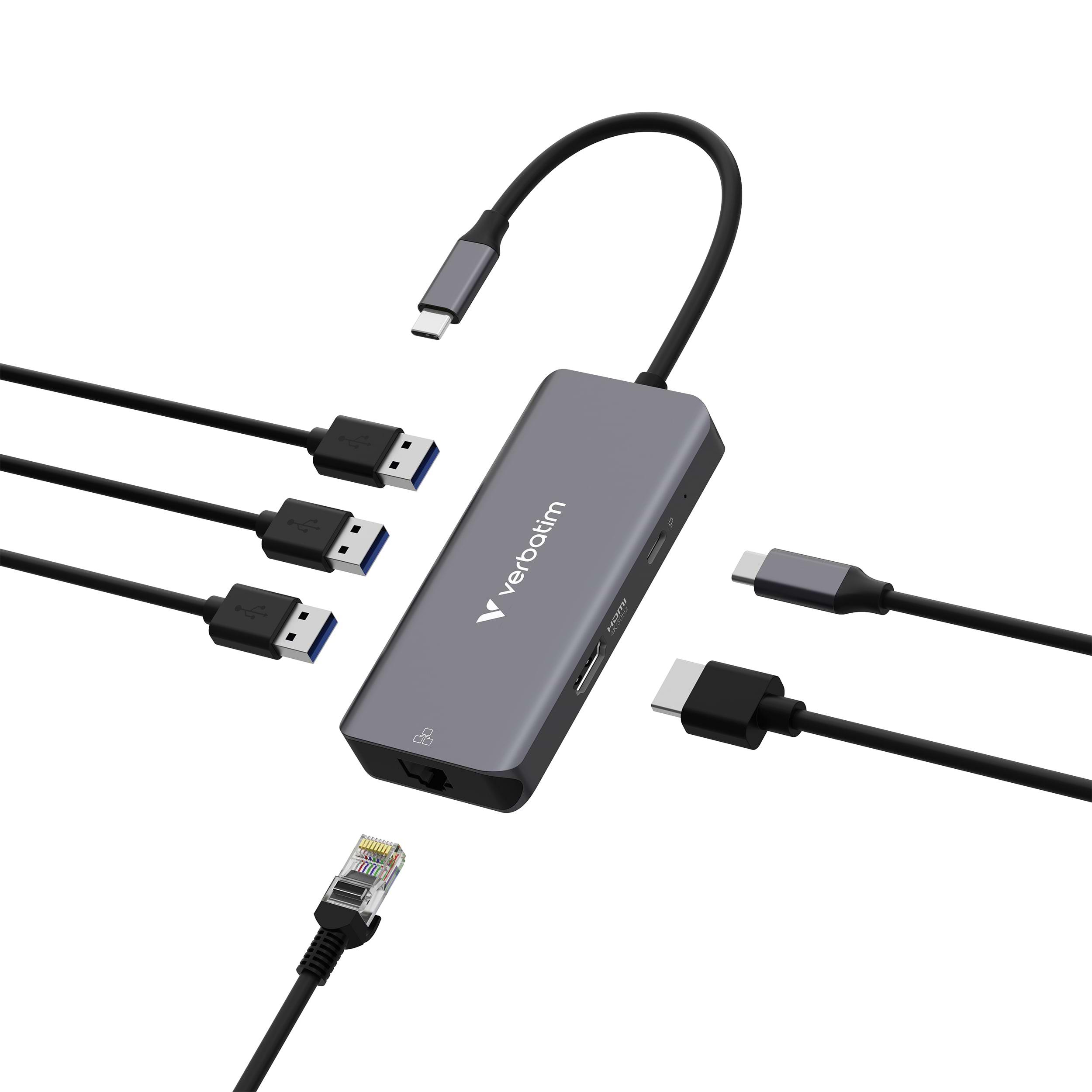 מתאם Verbatim USB-C Essentials Multiport Hub 6 Port with RJ45 32157