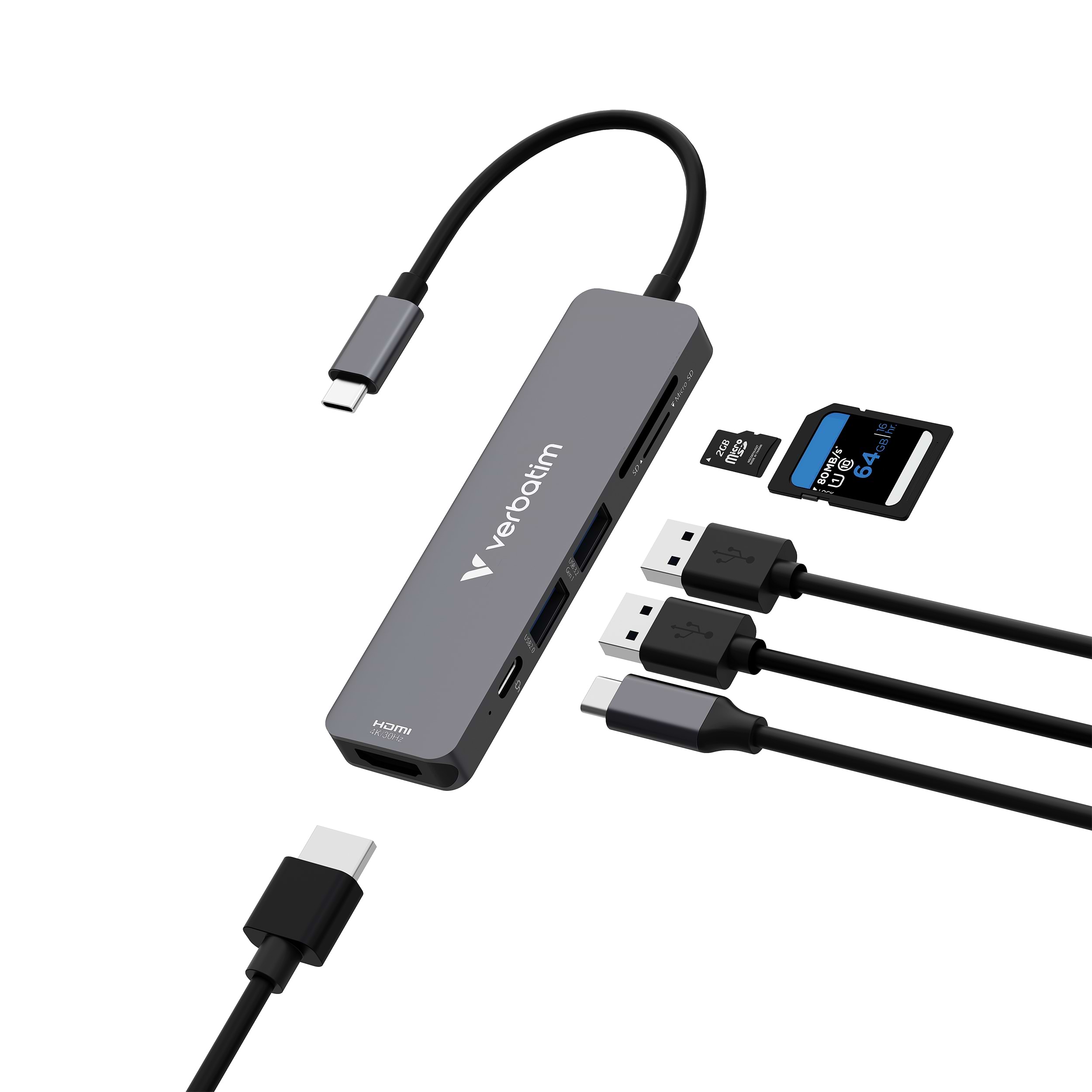 מתאם Verbatim USB-C Essentials Multiport Hub 6 Port with card read 32156