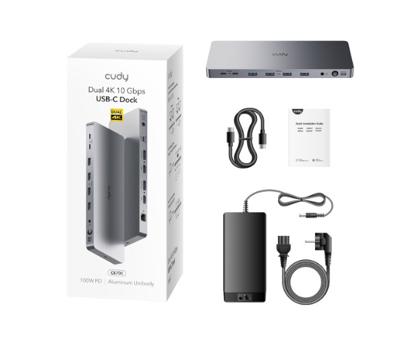 תחנת עגינה Cudy CS700 Dual 4K 10Gbs USB-C PD 100W