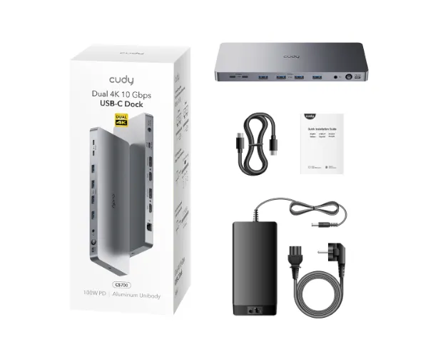 תחנת עגינה Cudy CS700 Dual 4K 10Gbs USB-C PD 100W