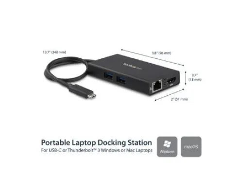 מתאם STARTECH USB-C MULTIPORT ADAPTER 4K HDMI / 2X USB-A PORTS / 60W / 1G LAN MAC & WINDOWS