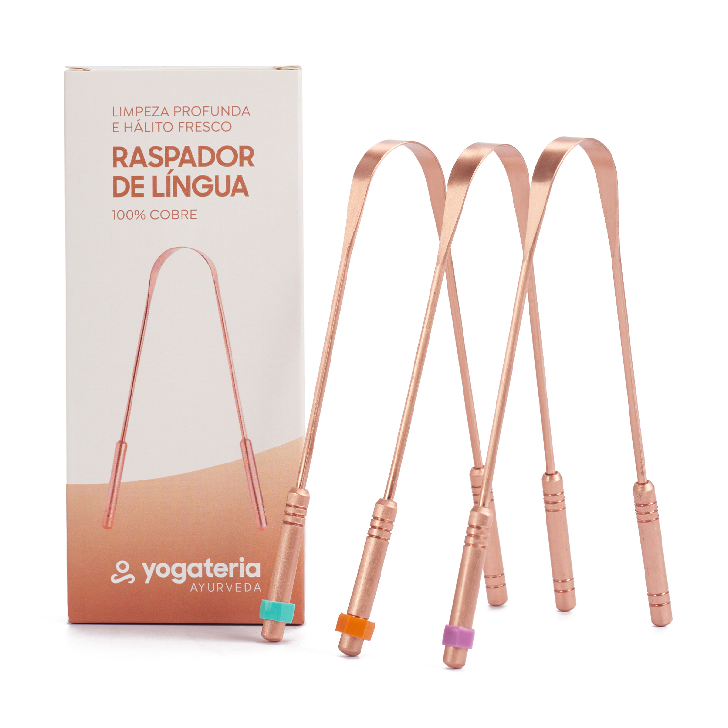 Limpador de Língua 100% cobre puro (3 Unidades) 13 raspador-lingua-cobre-yogateria-tres-caixa