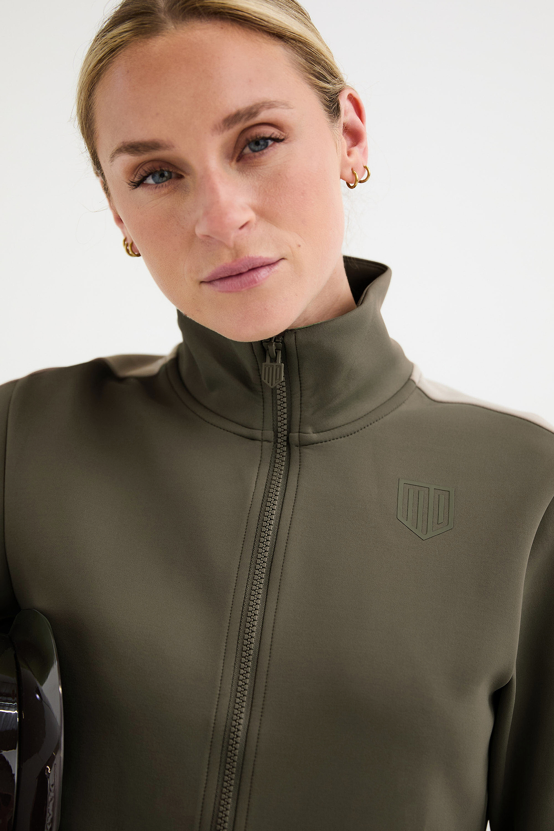 Dark Green/Beige Full-Zip Sweater | Maya Delorez