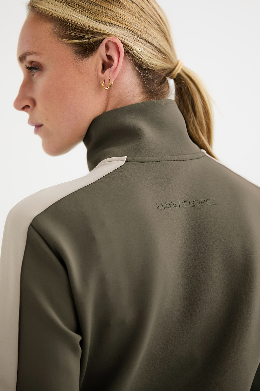 Dark Green/Beige Full-Zip Sweater | Maya Delorez