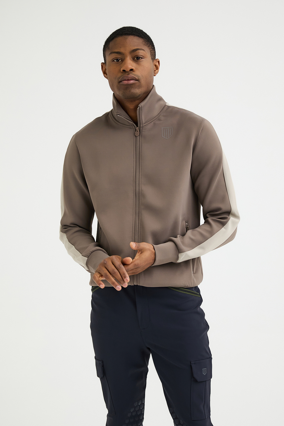 Mens Dark Beige/Beige Full-Zip Sweater | Maya Delorez
