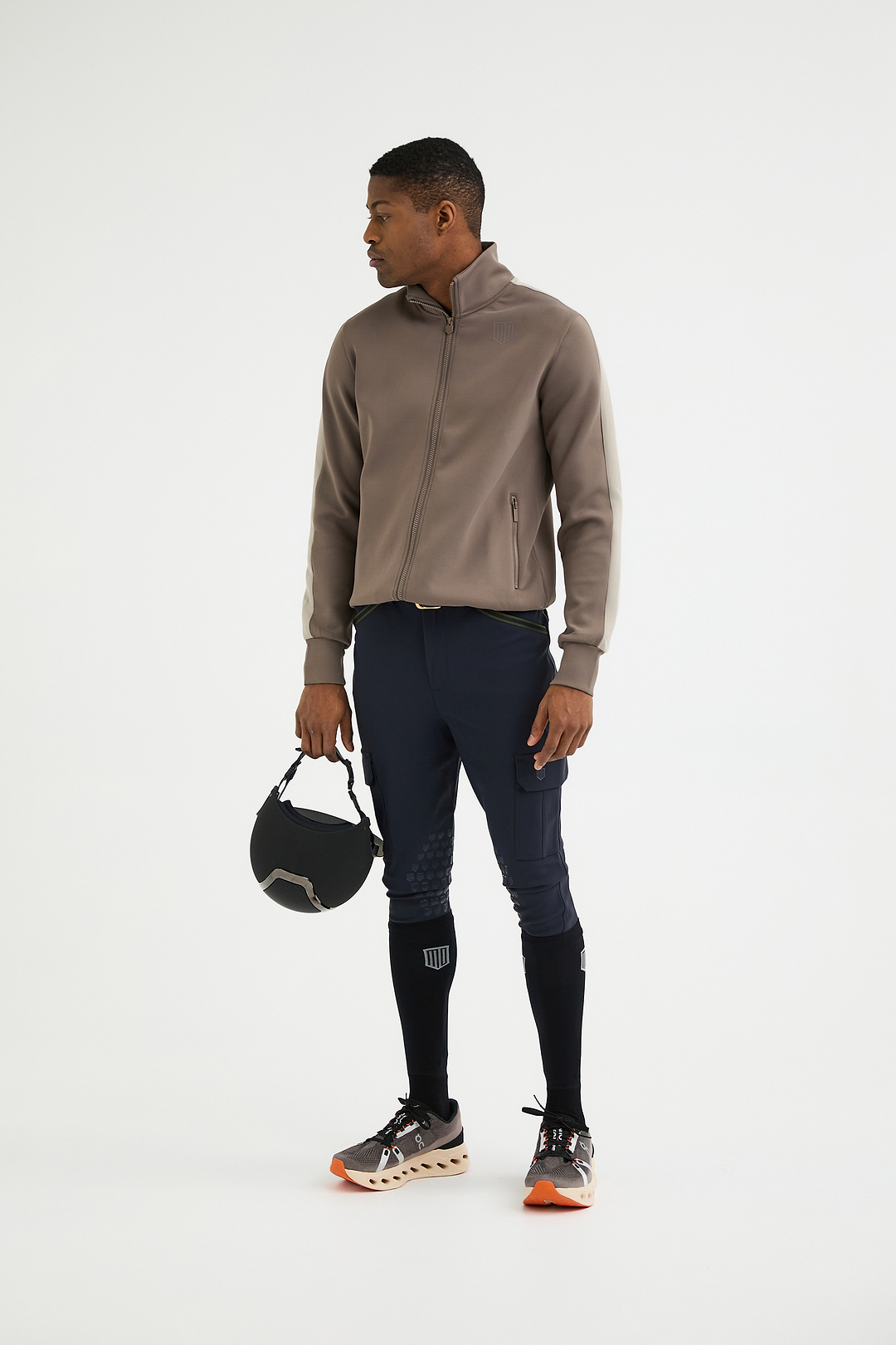 Mens Dark Beige/Beige Full-Zip Sweater | Maya Delorez