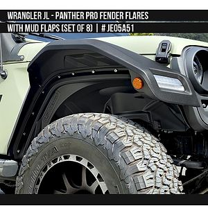 Jeep Wrangler JL 2018 2019 2020 2021 2022+ Panther Pro Fender Flares with Mud Flaps