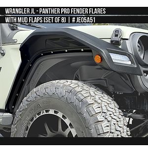 Panther Pro Fender Flares with Mud Flaps for Jeep Wrangler JL 2018 2019 2020 2021 2022+ 