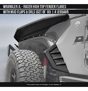 Racer High Top Fender Flares with Mud Flaps and DRLs for Jeep Wrangler JL 2018-2025