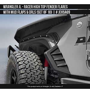 Jeep Wrangler JL 2018-2025 Racer High Top Fender Flares with Mud Flaps and DRLs