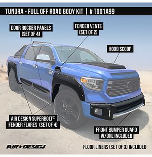 TO01A99 2014 2015 2016 2017 2018 2019 2020 2021 TOYOTA Tundra full off road body kit by Air Design Super Bolt Fender Flare Set Front Bumper Guard Hood Scoop Fender Vent Set Door Rocker Panel Set Tailgate Spoiler Tailgate Applique Floor Liner Set
