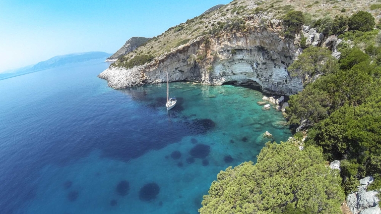 Moored up in a bay in the South Ionian