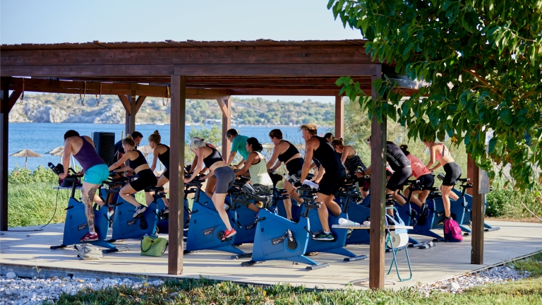 Cycling workout at Levante Beach Club