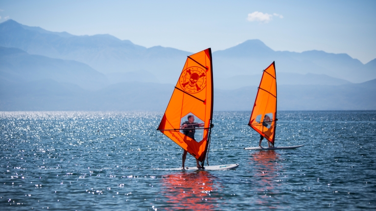 Beginner windsurfing at Messini Beach Club