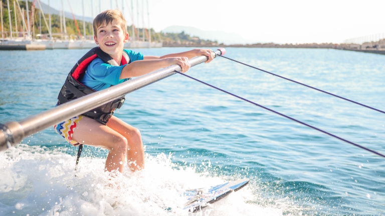 Fun learning to waterski at Vounaki Beach Club