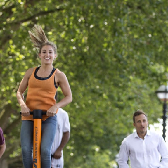 girl on Pogo stick in Londin