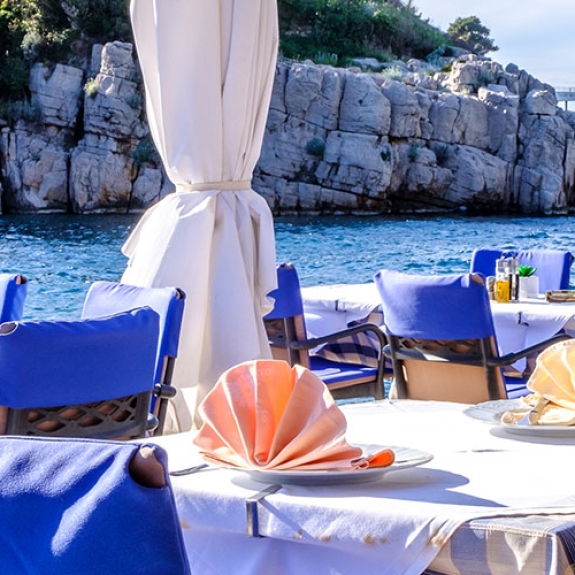 Open air restaurant next to the sea in Croatia