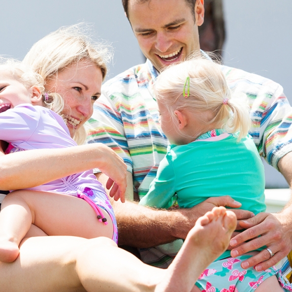 Family sitting on bean bags
