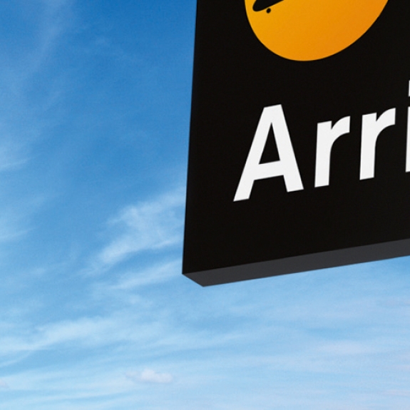 arrivals sign at airport