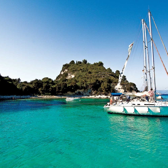 Yachts moored up in a beautiful bay