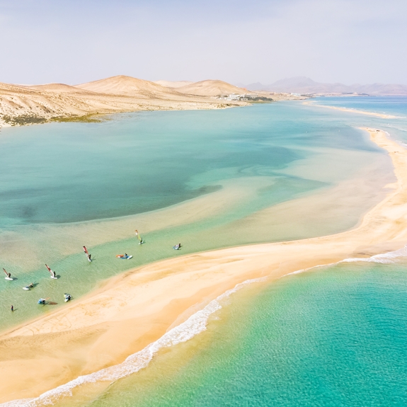 windsurfing at Sotavento Beach in Costa Calma