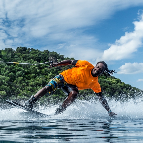 man wakeboarding
