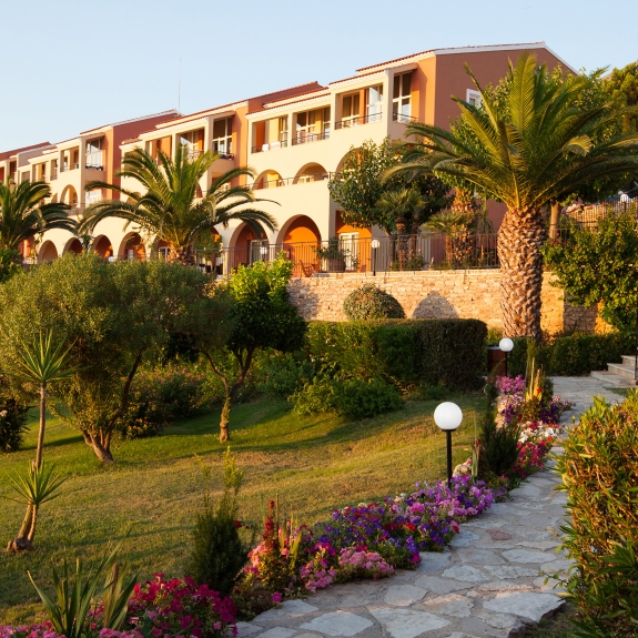 Room view from the gardens at Vounaki Beach Club