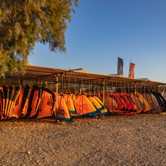 Windsurf racks at Levante Beach Club