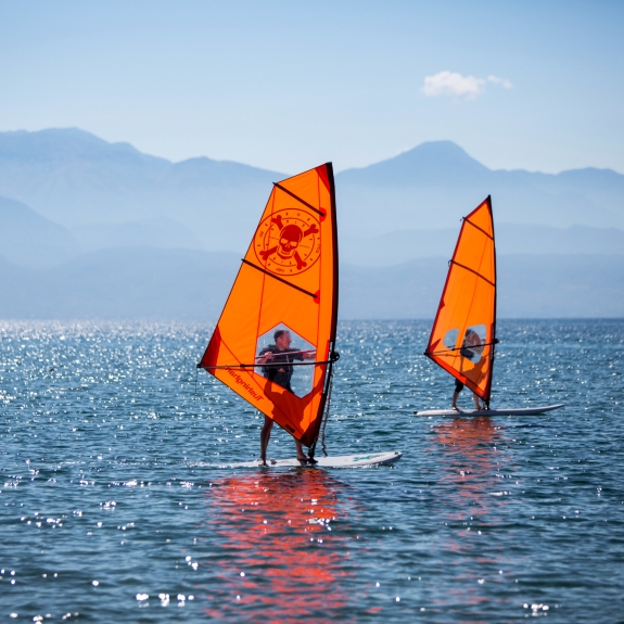 Beginner windsurfing at Messini Beach Club